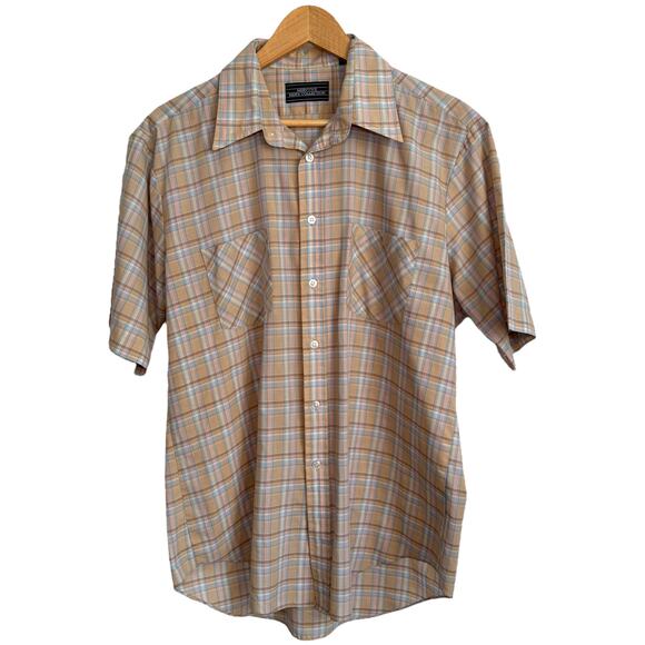 Mervyn’s plaid western shirt beige pastel 90s L - Picture 1 of 3